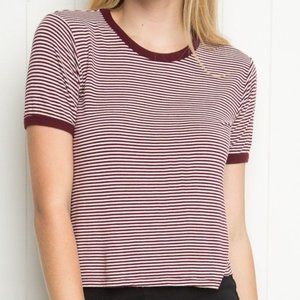 Brandy Melville Nadine Maroon Striped Ringer Tee